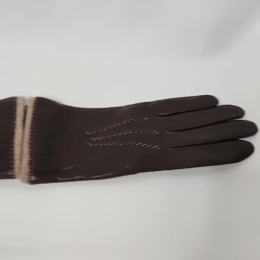 346 Brooks Brothers Dark Brown Leather Gloves With Cashmere Lining Size Medium